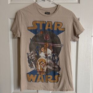 Star Wars Beige Graphic Tee with Iconic Characters